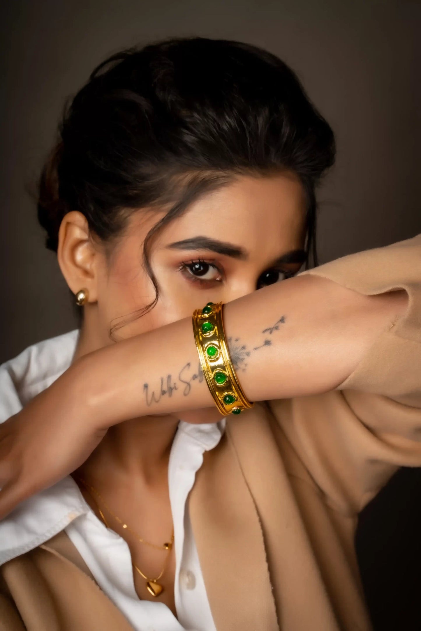 Smara Green Wide Textured Bracelet