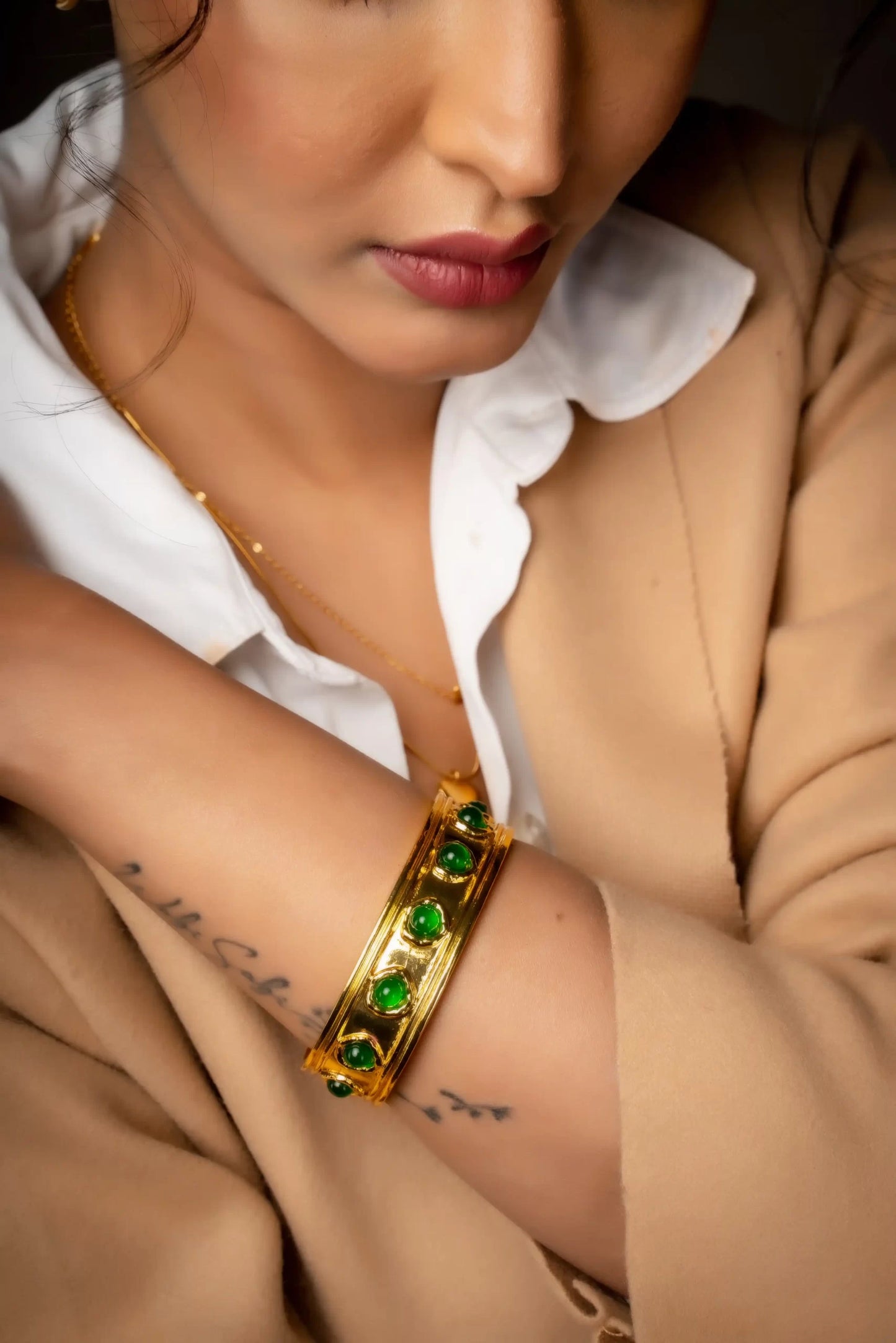 Smara Green Wide Textured Bracelet