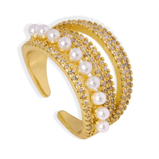 Smara Pearls and Diamond Multi-Layered Ring