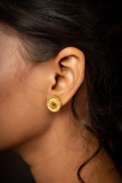 Smara Round Tiger Eye Stud Earrings