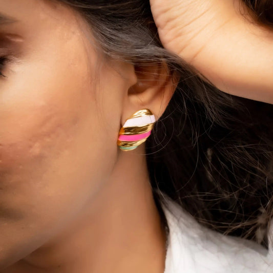 Smara Oval Enamel Stud Earrings