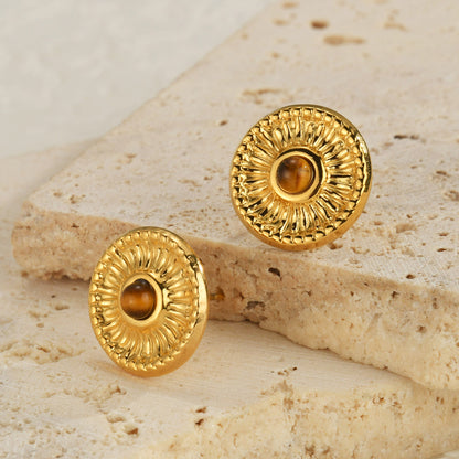 Smara Round Tiger Eye Stud Earrings