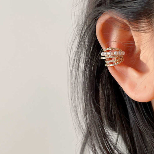 Smara Inlaid Pearl Geometric Ear Clips