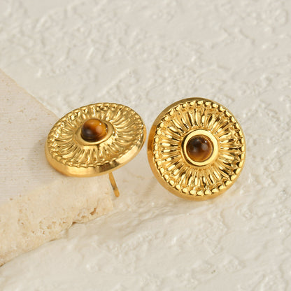 Smara Round Tiger Eye Stud Earrings