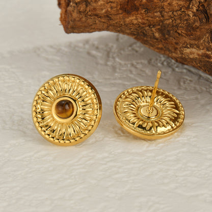 Smara Round Tiger Eye Stud Earrings