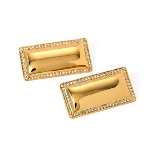 Smara Diamond-Encrusted Glossy Rectangular Stud Earrings